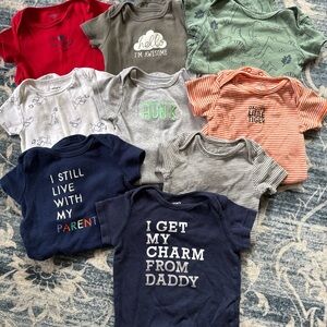 Carter's Baby Boy 9 month One-Piece Bodysuit Set Of 9 Short Sleeve Hunk Dad